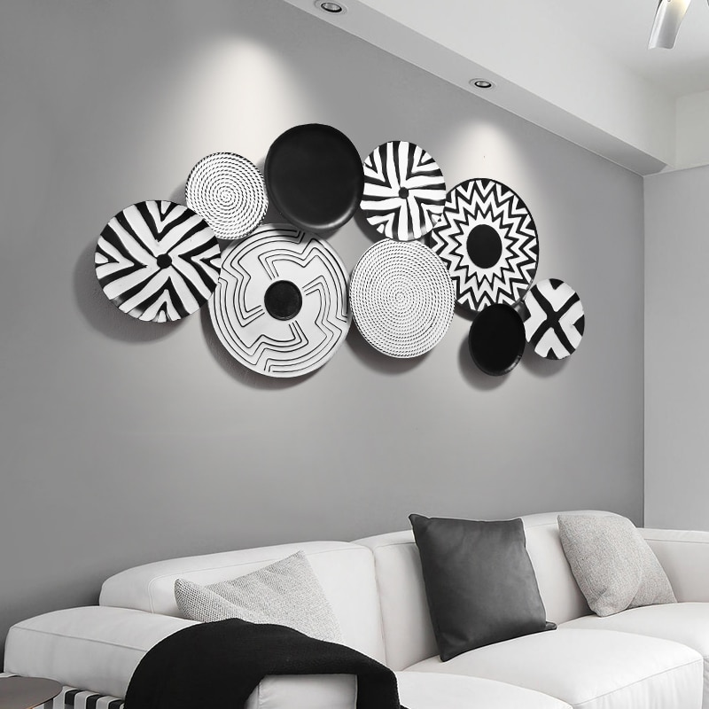 American Wrought Iron Wall Hanging Black And White Round Shape Crafts Art Home Livingroom Wall Decor
