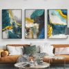 Abstract Art Canvas Painting Golden and Green Posters Prints Modern Minimalist Blue Wall Art Picture for