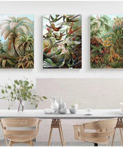 Biology Poster Palm Tree Print Retro Hummingbird Tropical Plant Art Set Canvas Painting Photograph Background Studio 2