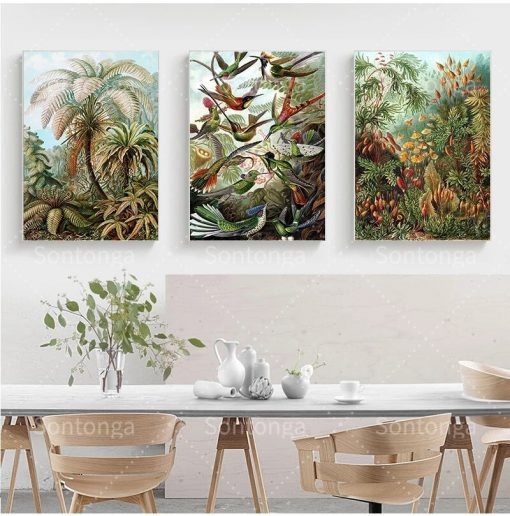 Biology Poster Palm Tree Print Retro Hummingbird Tropical Plant Art Set Canvas Painting Photograph Background Studio 2