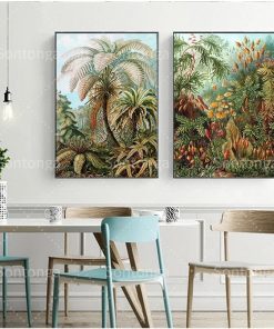 Biology Poster Palm Tree Print Retro Hummingbird Tropical Plant Art Set Canvas Painting Photograph Background Studio 3