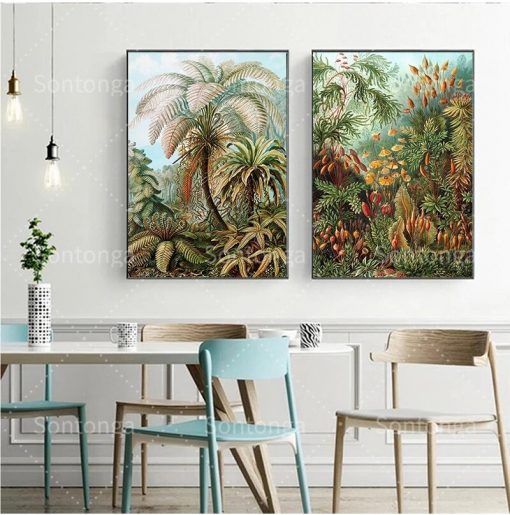 Biology Poster Palm Tree Print Retro Hummingbird Tropical Plant Art Set Canvas Painting Photograph Background Studio 3