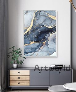 Blue Abstract Fluid Effect Canvas Painting Marble Texture Wall Art Print Picture for Living Room Home 2