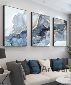 Blue Abstract Fluid Effect Canvas Painting Marble Texture Wall Art Print Picture for Living Room Home 3