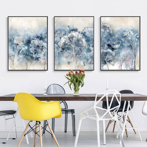 Blue Flowers Canvas Interior Paintings Modern Nordic Aesthetic Wall Art Posters Pictures Living Room Decoration Free 1