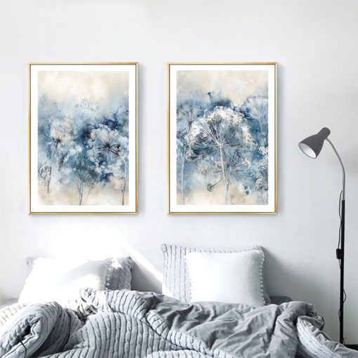 Blue Flowers Canvas Interior Paintings Modern Nordic Aesthetic Wall Art Posters Pictures Living Room Decoration Free 2