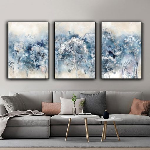 Blue Flowers Canvas Interior Paintings Modern Nordic Aesthetic Wall Art Posters Pictures Living Room Decoration Free 3