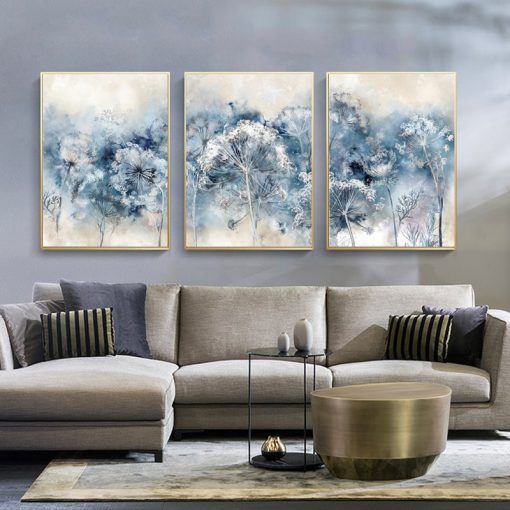 Blue Flowers Canvas Interior Paintings Modern Nordic Aesthetic Wall Art Posters Pictures Living Room Decoration Free 4