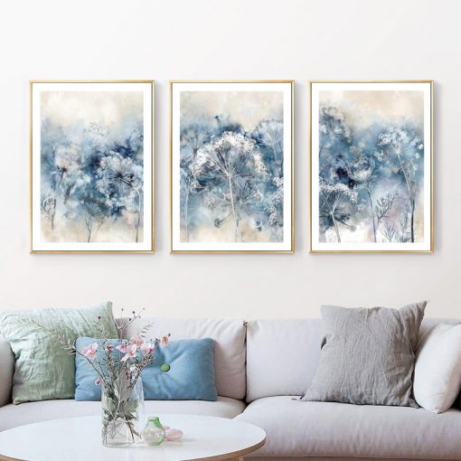 Blue Flowers Canvas Interior Paintings Modern Nordic Aesthetic Wall Art Posters Pictures Living Room Decoration Free