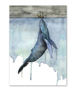 Blue Watercolor Marine Animals Posters Nordic Big Whale Ship Sea Canvas Painting and Prints Wall Art 3