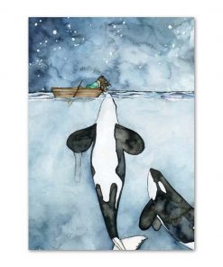 Blue Watercolor Marine Animals Posters Nordic Big Whale Ship Sea Canvas Painting and Prints Wall Art 4