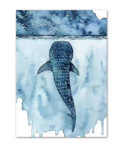 Blue Watercolor Marine Animals Posters Nordic Big Whale Ship Sea Canvas Painting and Prints Wall Art 5