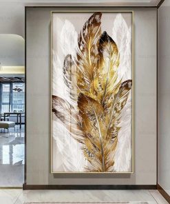 Golden Feather Posters Wall Art For Living Room Canvas Painting Abstract Pictures Entrance Home Decor Modern 5