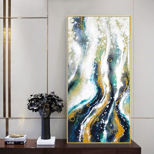 Green Gold Foil Blue Handmade Colorful Abstract Oil Painting Canvas Wall Decor High Quality Entrance Decor 1