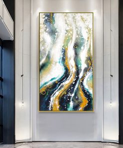 Green Gold Foil Blue Handmade Colorful Abstract Oil Painting Canvas Wall Decor High Quality Entrance Decor 2