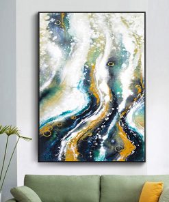 Green Gold Foil Blue Handmade Colorful Abstract Oil Painting Canvas Wall Decor High Quality Entrance Decor 3