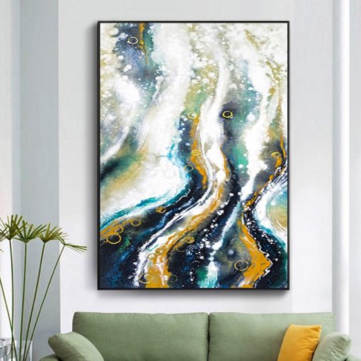 Green Gold Foil Blue Handmade Colorful Abstract Oil Painting Canvas Wall Decor High Quality Entrance Decor 3