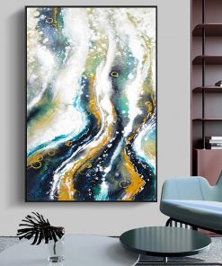 Green Gold Foil Blue Handmade Colorful Abstract Oil Painting Canvas Wall Decor High Quality Entrance Decor 4