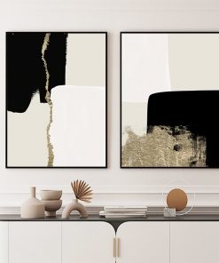 Modern Abstract Beige Black Gold Minimalist Posters Wall Art Canvas Paintings Print Picture Living Room Interior 4