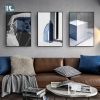 Modern Abstract Geometric Space black white Wall Poster Print Blue figures Canvas Painting Art pictures Living