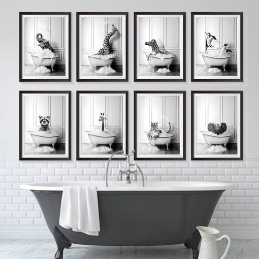 New Arrival Black White Animals In Tub Bathroom Wall Art Canvas Painting Posters and Prints Wall 1