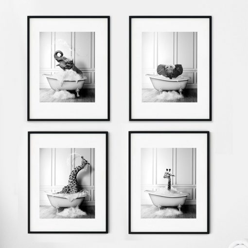 New Arrival Black White Animals In Tub Bathroom Wall Art Canvas Painting Posters and Prints Wall 3