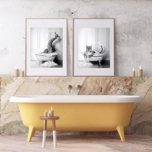 New Arrival Black White Animals In Tub Bathroom Wall Art Canvas Painting Posters and Prints Wall 4