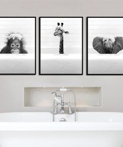 New Arrival Black White Animals In Tub Bathroom Wall Art Canvas Painting Posters and Prints Wall 5