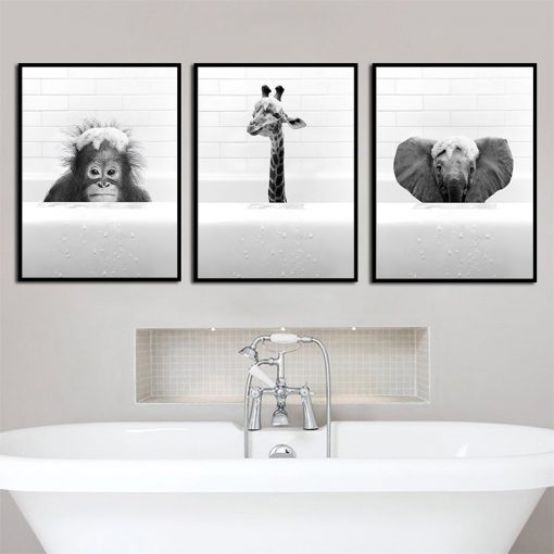 New Arrival Black White Animals In Tub Bathroom Wall Art Canvas Painting Posters and Prints Wall 5