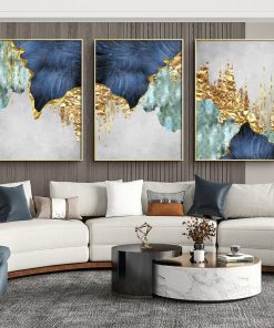 Nordic Blue golden foil lines Canvas Posters Print Modern Abstract Wall Art Painting Decoration Picture Living 2