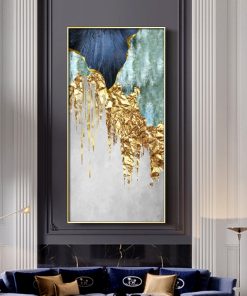 Nordic Blue golden foil lines Canvas Posters Print Modern Abstract Wall Art Painting Decoration Picture Living 3