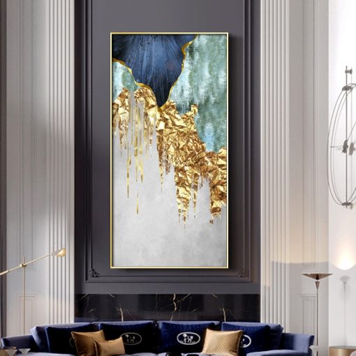 Nordic Blue golden foil lines Canvas Posters Print Modern Abstract Wall Art Painting Decoration Picture Living 3