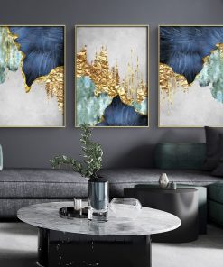 Nordic Blue golden foil lines Canvas Posters Print Modern Abstract Wall Art Painting Decoration Picture Living 4