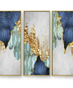 Nordic Blue golden foil lines Canvas Posters Print Modern Abstract Wall Art Painting Decoration Picture Living 5