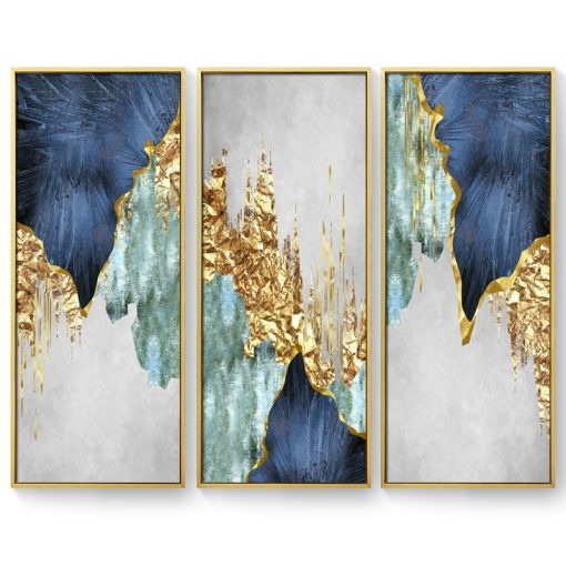 Nordic Blue golden foil lines Canvas Posters Print Modern Abstract Wall Art Painting Decoration Picture Living 5