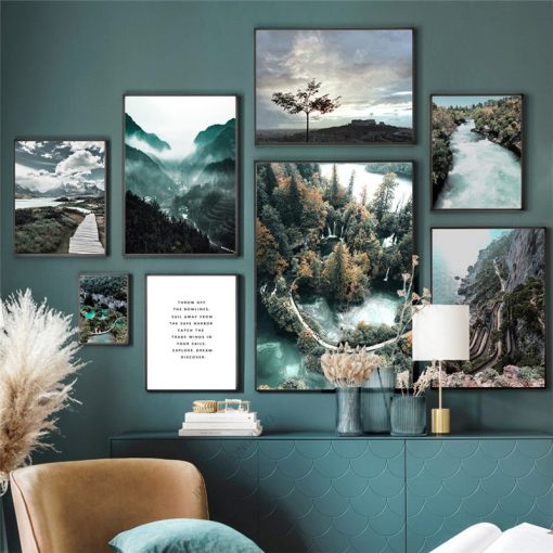 Nordic Nature Scenery Poster Wall Art Canvas Painting Blue Landscape Picture Home Decor Poster and print