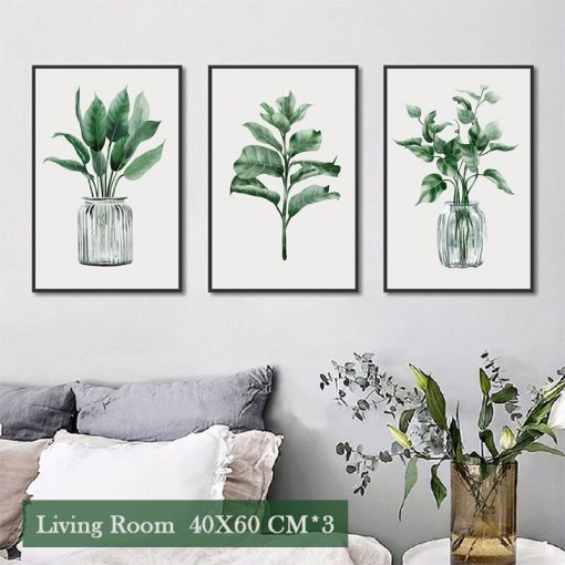 Simple Style Green Plant Wall Art Pictures Tropical Leaves Decorative Canvas Painting and Posters for Living 1