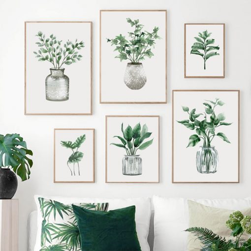 Simple Style Green Plant Wall Art Pictures Tropical Leaves Decorative Canvas Painting and Posters for Living