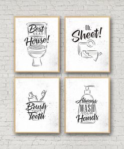 Toilet Quote Picture Bathroom Wall Art Canvas Painting Poster Prints Fashion Black White Washroom Wall Decor 2