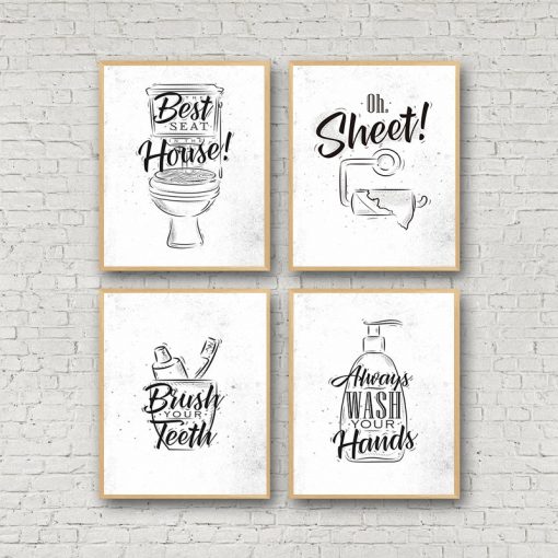 Toilet Quote Picture Bathroom Wall Art Canvas Painting Poster Prints Fashion Black White Washroom Wall Decor 2