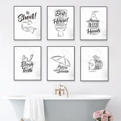 Toilet Quote Picture Bathroom Wall Art Canvas Painting Poster Prints Fashion Black White Washroom Wall Decor