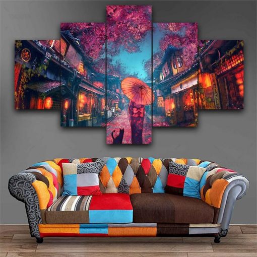 5 Piece Wall Art Canvas Japanese Anime Styles Kimono Girl Home Decor Modular Pictures Modern Living 1