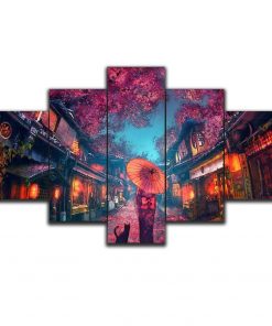 5 Piece Wall Art Canvas Japanese Anime Styles Kimono Girl Home Decor Modular Pictures Modern Living 2