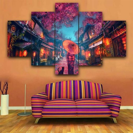 5 Piece Wall Art Canvas Japanese Anime Styles Kimono Girl Home Decor Modular Pictures Modern Living