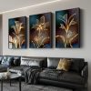 Abstract Black Golden Flower Luxury Poster Nordic Art Plant Leaf Canvas Painting Modern Wall Picture for