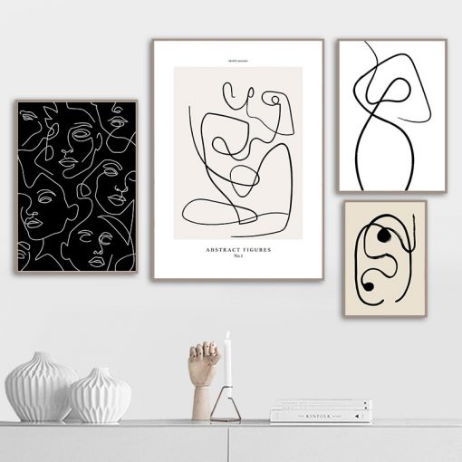 Abstract Line Canvas Black White Wall Art Minimalist Print Painting Nordic Poster Woman Body Picture Modern 2