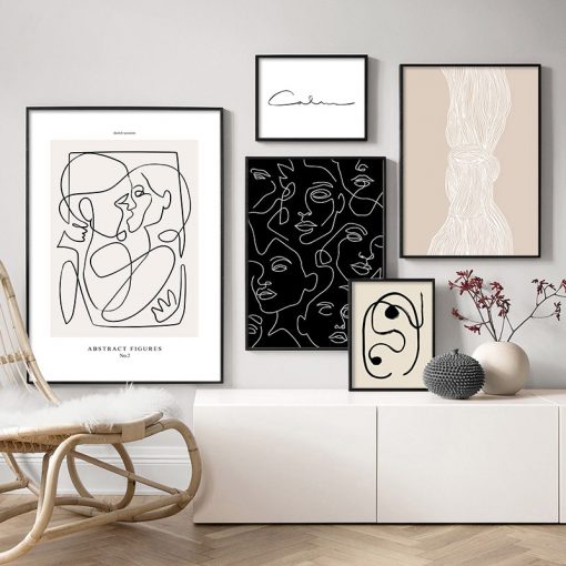 Abstract Line Canvas Black White Wall Art Minimalist Print Painting Nordic Poster Woman Body Picture Modern