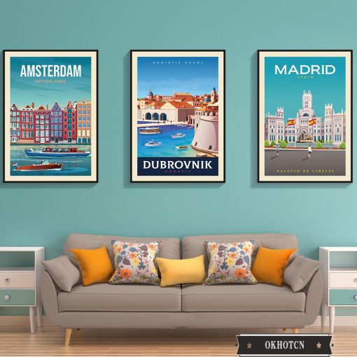 Amsterdam New York Roma Moscow Anime Scenery Poster Famous Beautiful City Canvas Painting Wall Art Pictures 2