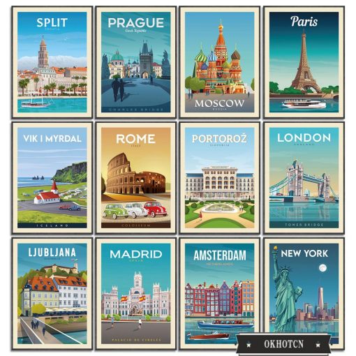 Amsterdam New York Roma Moscow Anime Scenery Poster Famous Beautiful City Canvas Painting Wall Art Pictures