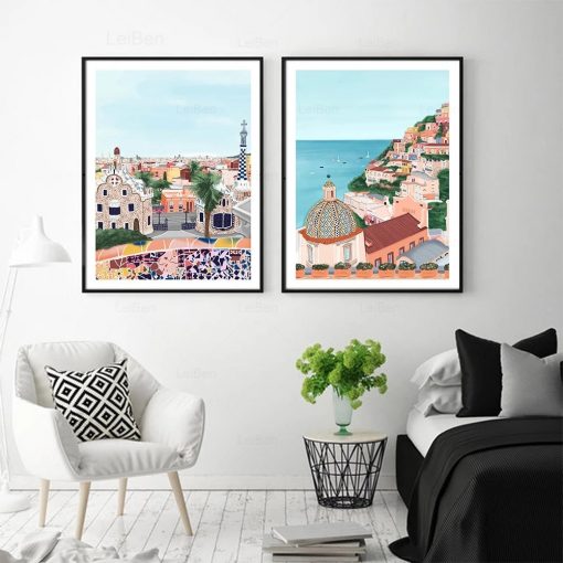 Anime Travel Cities Landscape Poster Morocco New York Scenery Wall Art Canvas Pictures for Living Room 2